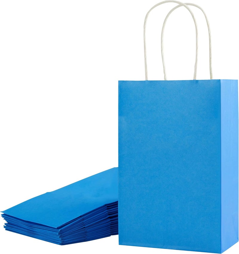 SUNCOLOR 12-Pack Blue Gift Bags with Handles – 8" Recyclable Small Paper Goodie Bags for Party Favors, Baby Showers, Birthdays, Boys’ Parties & Business Gifts - Image 1